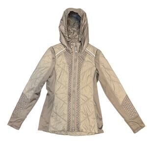 Athleta Rock Ridge Primaloft Quilted Grey taupe SMALL Women's Hooded Jacket